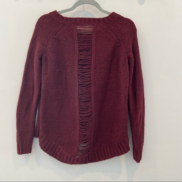 ANTHROPOLOGIE | Cupcakes and Cashmere Sweater Frayed Back Cut Out Wool Blend XS - Picture 4 of 6